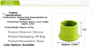 Detail showing dimensions of green silicone beer bottle cap with technical measurements