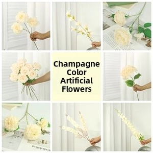 Detail view of champagne silk hydrangea and rose stems for luxury wedding decor