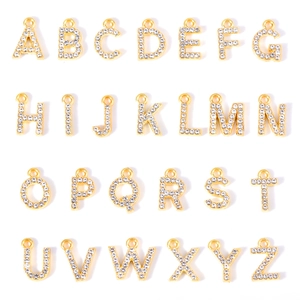Set of 26 gold alphabet charms with sparkling rhinestones for DIY jewelry making