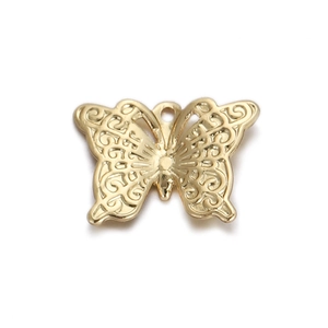 Golden cutout butterfly pendant with intricate scroll patterns for DIY jewelry making
