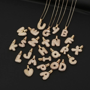 Iced out gold plated 26 capital letters and heart pendant necklace set with clear cubic zirconia
