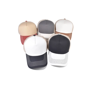 Set of five multi-color mesh trucker hats with breathable back and curved brim