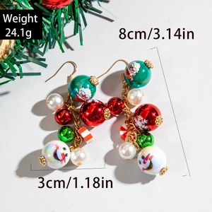 Detailed dimensions of handmade Santa Claus and snowman beaded tassel earrings, 8cm long