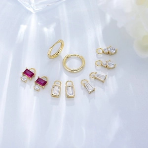 925 Sterling Silver earring set with 18K gold plating and various zircon charms