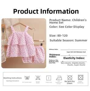 Detail of floral baby girl camisole and shorts set made of soft breathable gauze cotton