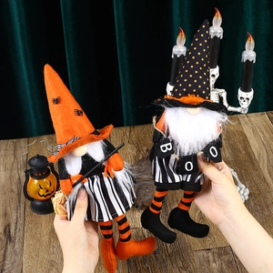 Halloween long-legged faceless gnome dolls with pumpkin decor and a BOO flag
