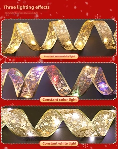 Detailed comparison of LED glowing Christmas ribbon in warm white, multi-color and white lights