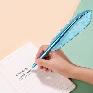 Creative 0.5mm light blue feather-shaped gel pen providing smooth black ink writing