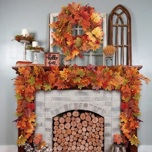 Herfst esdoornblad krans en slinger set voor Thanksgiving open haard huis decoratie