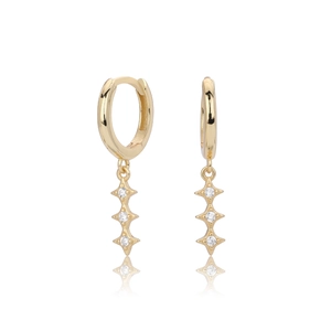 Élégantes créoles en argent sterling S925 doré avec pendentifs étoiles scintillants