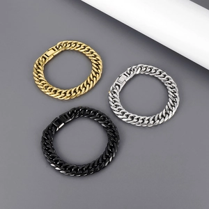Hip hop 12mm curb chain necklace for men in gold, silver and black finishes