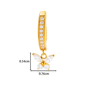Golden titanium butterfly navel ring with marquise cubic zirconia stones and measurements