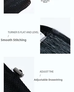 Detail of breathable mesh and high-density stitching with adjustable toggle drawstring