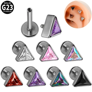 G23 Titanium Alloy Triangle Rhinestone Ear Cartilage Stud Internal Thread Piercing Jewelry For Men Women Daily Accessory