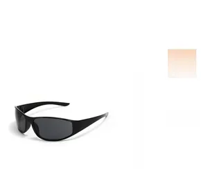 Detail of sleek black wrap-around Y2K cycling sunglasses with aerodynamic resin frame