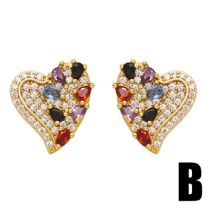 Gold-plated heart earrings with colorful pear-cut gemstones and micro-pave crystals
