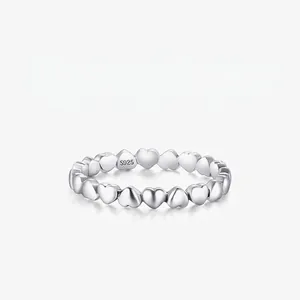 Continuous Heart Shaped Ring 925 Sterling Silver Minimalist Stackable Polished Finger Jewelry For Women