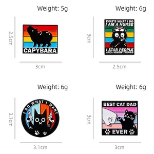 Cute cartoon animal enamel pins featuring capybara and cats for clothing decoration
