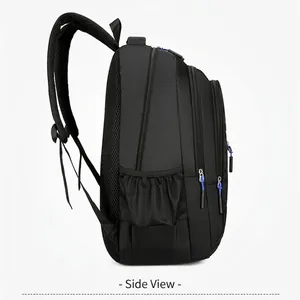 Large capacity black oxford backpack with multi-layer zippers and breathable mesh straps