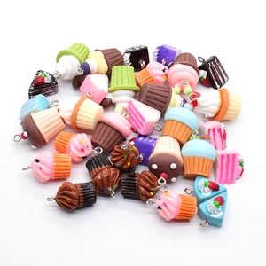 Assorted resin chocolate fruit layer cake pendants with metal loops for DIY crafts