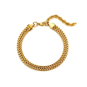 Golden punk woven double-row stainless steel Cuban chain bracelet with lobster clasp