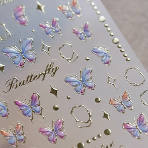 Autocollants 3D holographiques papillon pour ongles avec étoiles dorées et fini luxe