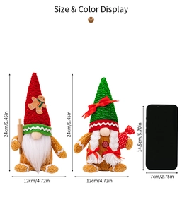Detailed scale view of plush Christmas gnome dolls with 24x12cm size dimensions
