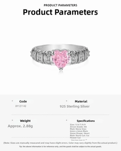 Detail specifications of 925 sterling silver ring with 6mm heart pink cubic zirconia