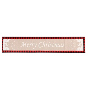 Chemin de table de Noël à carreaux rouges et noirs avec lettrage Merry Christmas