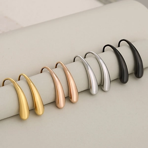 Polished stainless steel teardrop hook earrings in gold, silver, rose gold and black