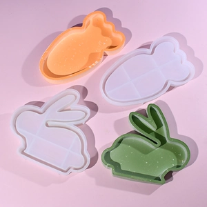 Moldes Bandeja Silicona Conejo Zanahoria Pascua DIY Resina Yeso Hornear Postre Almacenamiento Placa Artesanía Novedad