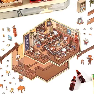 3D Japanese sushi shop PET stickers featuring cute cartoon cats and foxes for DIY journaling