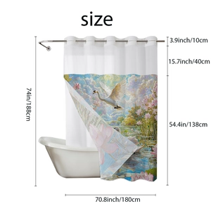 Tableau des tailles du rideau de douche avec cygne peint et œillets en métal