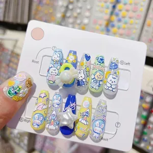 5D embossed nail stickers featuring cute 3D bunny and bear motifs in candy colors