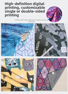 Detail view of double-sided quick-dry beach towels with vibrant digital print patterns