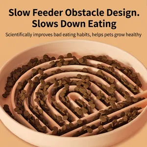Slow feeder dog bowl with spiral maze design and dry food for healthy eating habits