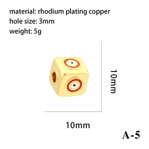 Détails des dimensions pour perle carrée œil bleu de 10mm en cuivre plaqué rhodium doré