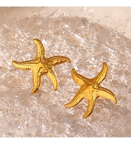 Detailed close-up of gold starfish earrings with realistic oceanic texture and metal finish