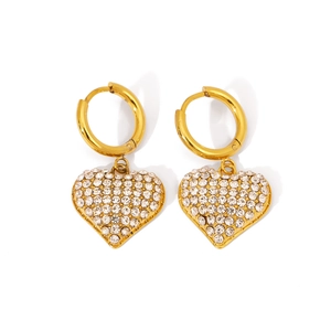 Elegant gold plated stainless steel heart earrings with sparkling pave zircon stones