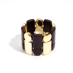 Exaggerated geometric acrylic and gold metal stretch bracelet with silhouette charms