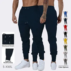 Men Joggers Slim Fit Sweatpants Solid Color Polyester Blend Drawstring Waist Gym Fitness Sports Casual Trousers For Men
