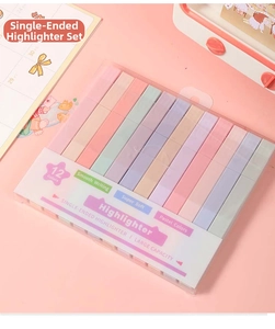 Close-up of 12-color morandi highlighter set in transparent case for journaling