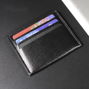 Slim Card Holder PU Leather Lychee Pattern Multi Slot Portable Business Wallet For Men Women
