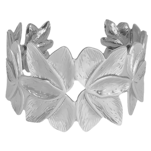 Minimalistisches 304 Edelstahl Armreif Silber mit floralem Blütenblatt-Design