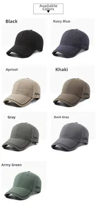 Collage of casual outdoor baseball caps available in seven colors with side embroidery