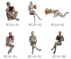 Six different pulp reading woman figurines with text texture and product codes