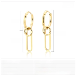 Detailed view of layered geometric 18k gold plated stainless steel hoop earrings