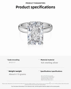 Detail specifications of 5ct radiant cut zircon ring in 925 sterling silver mounting