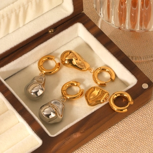 Polished 18K gold and silver stainless steel hoop earrings with baroque fluid pendants