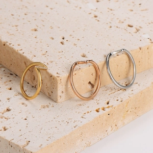 Minimalist wave stainless steel rings in gold, rose gold and silver with zircon inlays